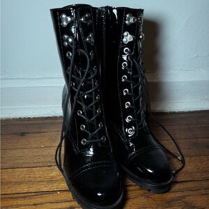 PAIGE Glossy Black Lace-Up Boots